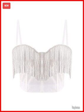 Sexy Sequins Crop Top Spaghetti Strap Sleeveless Tank Top Push-Up Bustier